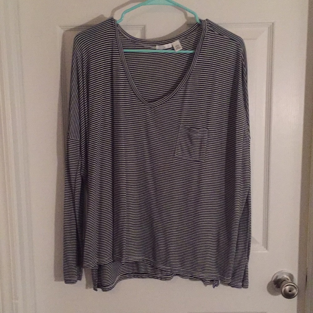 BP Long Sleeve V Neck Striped Pocket Tee